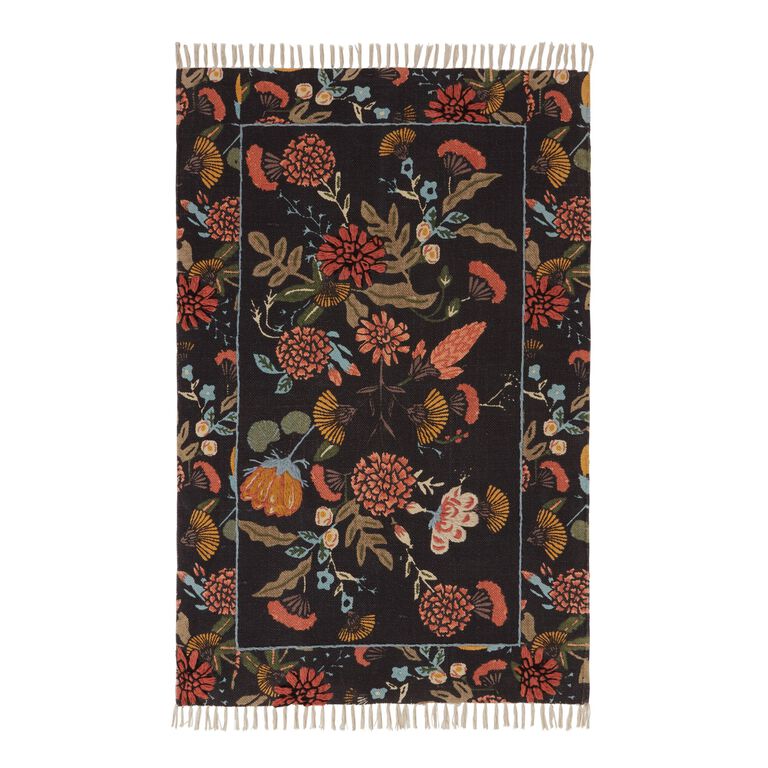 Jaipur Black And Sage Floral Embroidered Cotton Area Rug image number 1