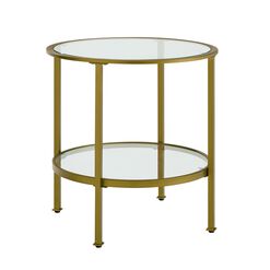 Milayan Round Metal and Glass End Table With Shelf