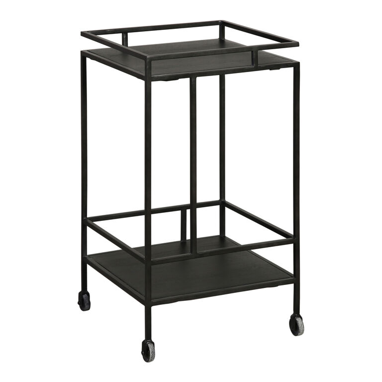 Stone Square Black Metal And Wood 2 Tier Bar Cart image number 1