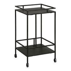Stone Square Black Metal And Wood 2 Tier Bar Cart