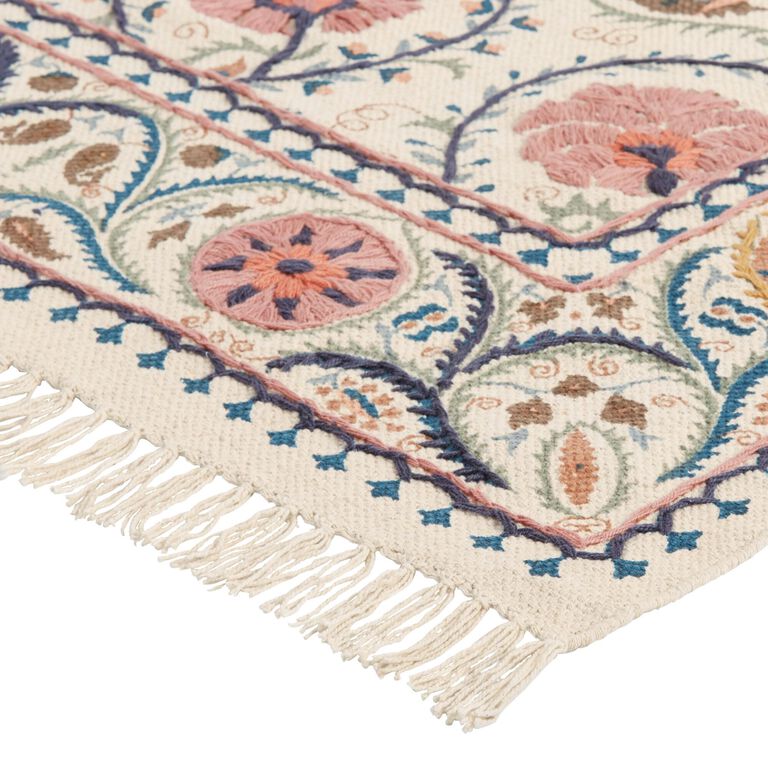 Jaipur Blush Floral Embroidered Cotton Area Rug image number 3