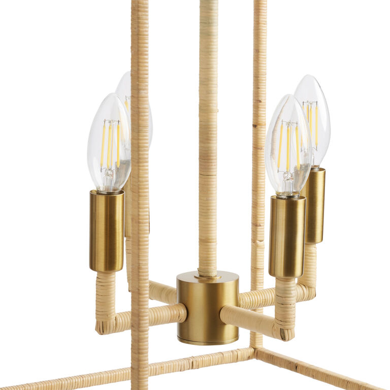 Astrid Rattan and Gold Iron Open Cage 4 Light Chandelier image number 4