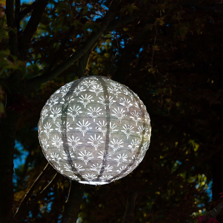 Round Porcelain White Art Deco Fabric Solar LED Lantern image number 3