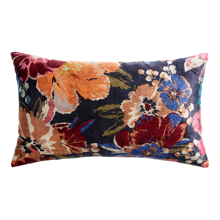 Multicolor Velvet Vintage Floral Lumbar Pillow image number 1