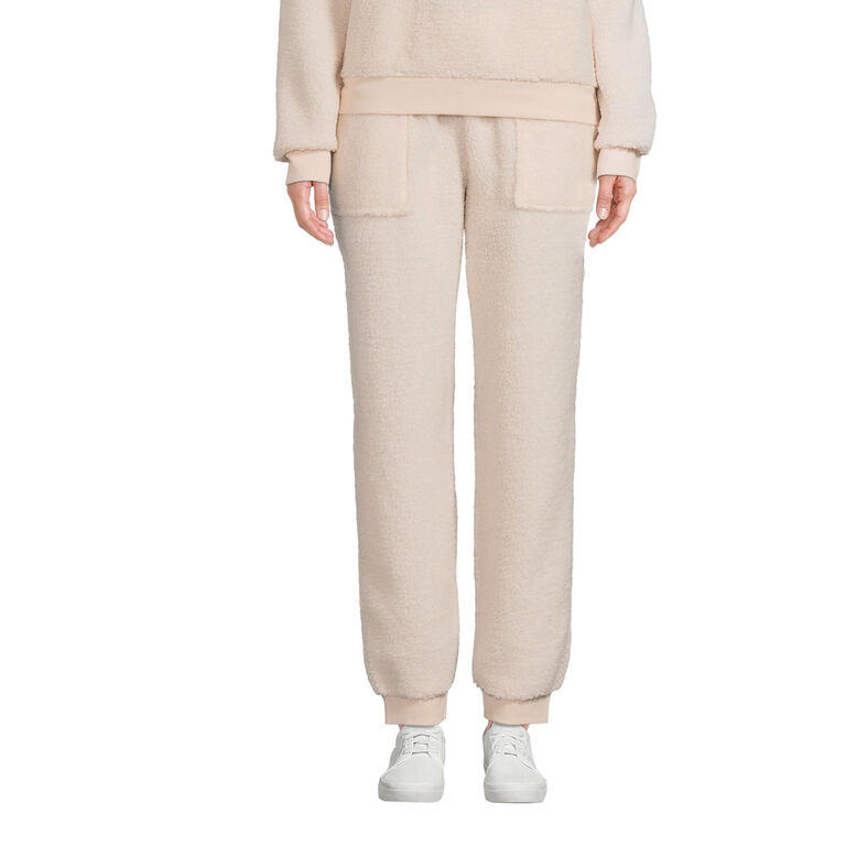 Ivory Teddy Fleece Lounge Joggers With Pockets image number 1