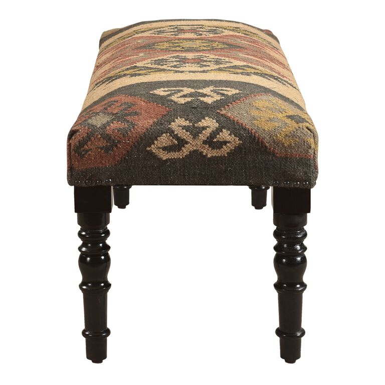 Multicolor Wool Kilim Upholstered Bench image number 4
