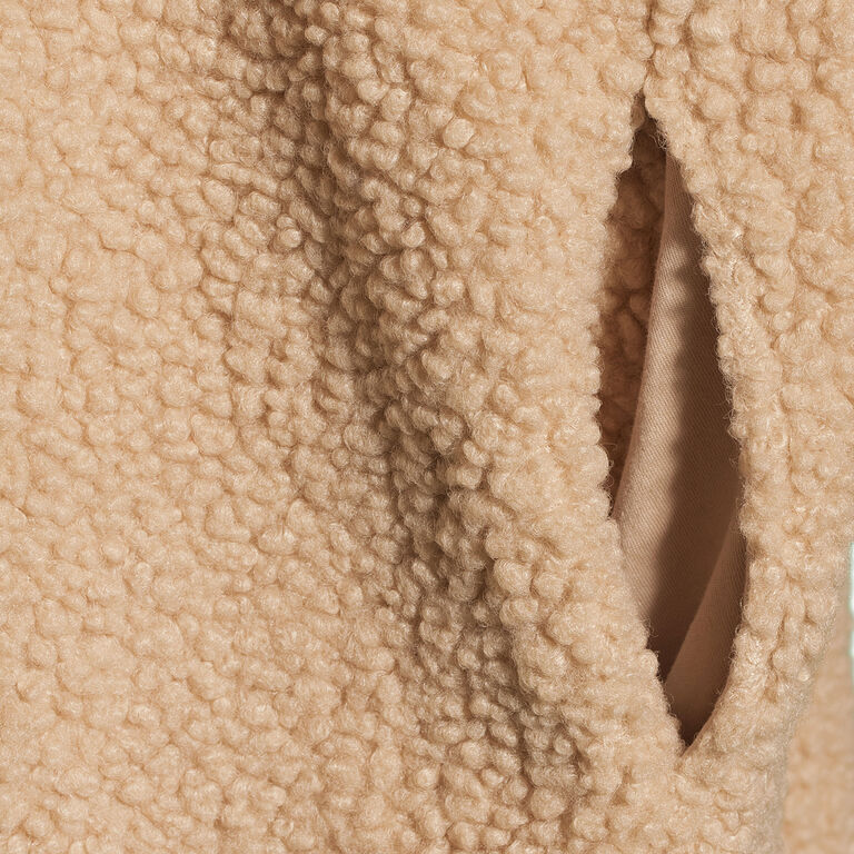 Oatmeal Faux Sherpa Jacket With Pockets image number 3