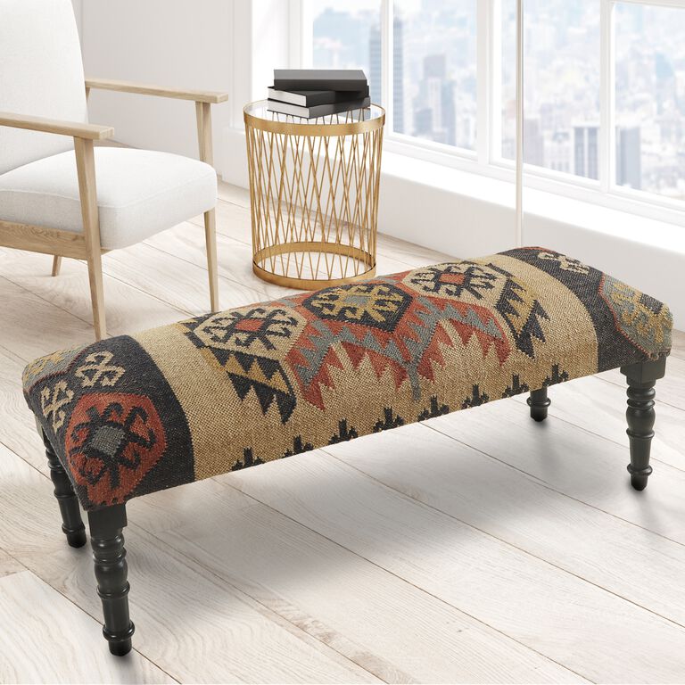 Multicolor Wool Kilim Upholstered Bench image number 7