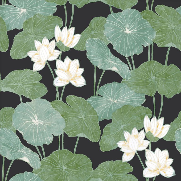 Green and Black Lily Pad Peel And Stick Wallpaper image number 1