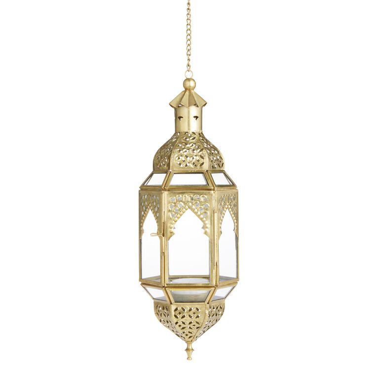 Latika Antique Gold Hanging Candle Lantern image number 1