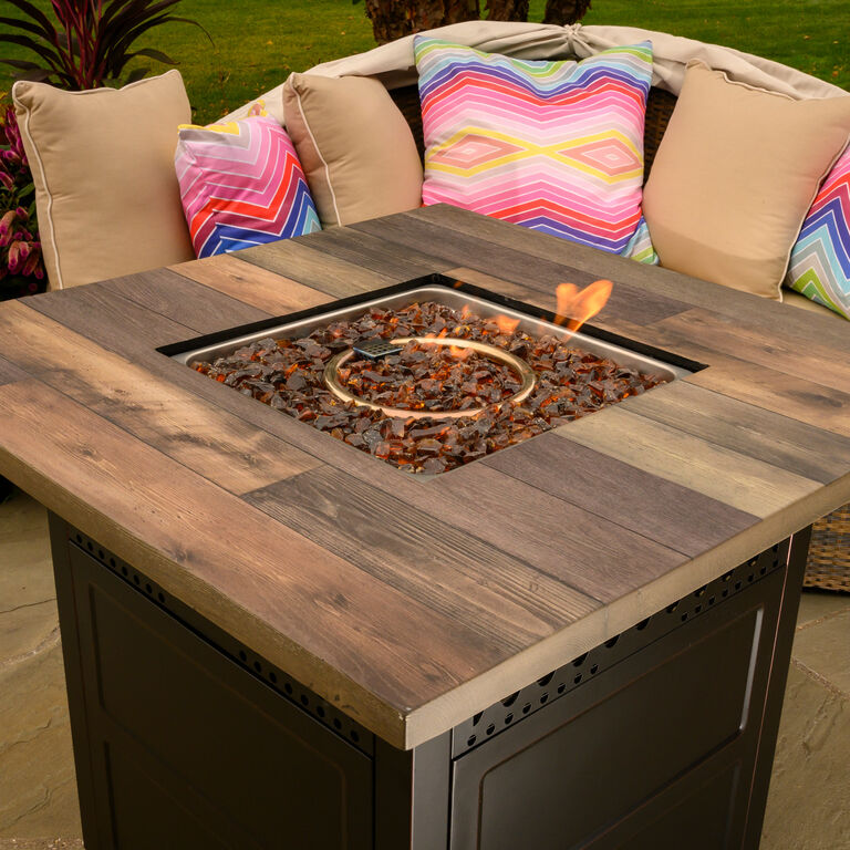 Renco Faux Wood and Black Steel DualHeat Fire Pit Table image number 2
