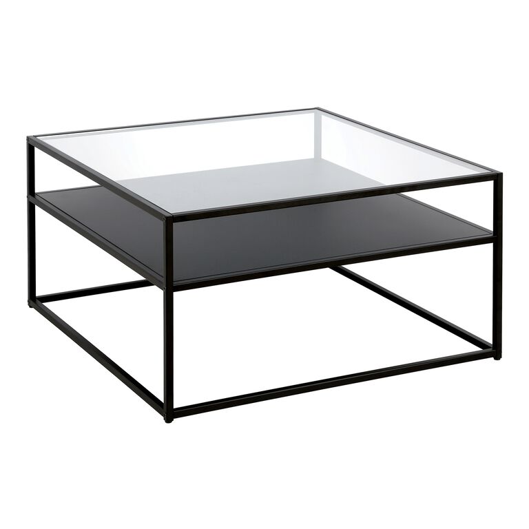 Gia Black Metal and Glass Top Coffee Table with Shelf image number 1