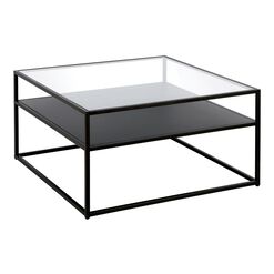 Gia Black Metal and Glass Top Coffee Table with Shelf