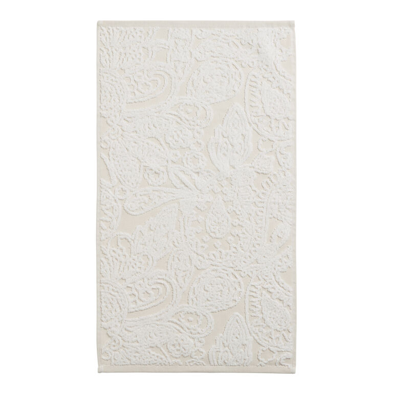 Anastasia Ivory And White Sculpted Paisley Hand Towel image number 3