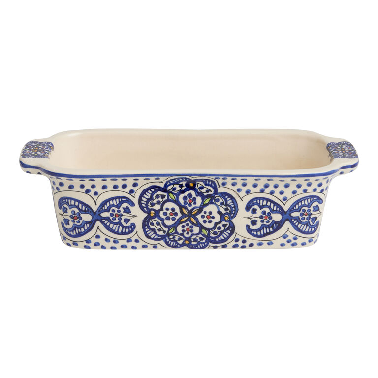 Tunis White and Blue Ceramic Loaf Pan image number 1