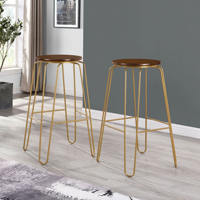 Ryker Gold Hairpin and Elm Backless Barstool Set of 2 image number 2