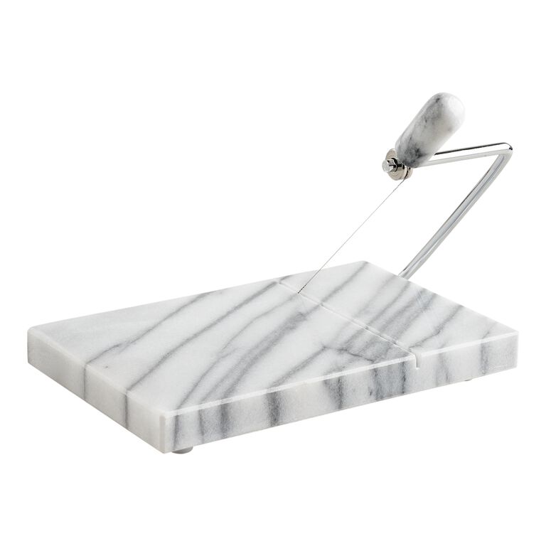 White Marble and Wire Cheese Slicer Serving Board image number 1