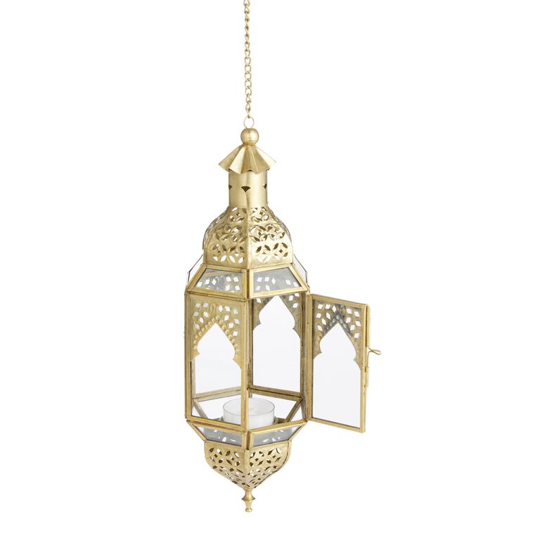 Latika Antique Gold Hanging Candle Lantern image number 3
