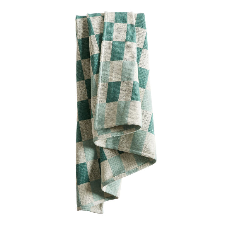 Ivory Checkered Throw Blanket image number 1