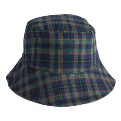Olive Green And Navy Blue Plaid Reversible Bucket Hat