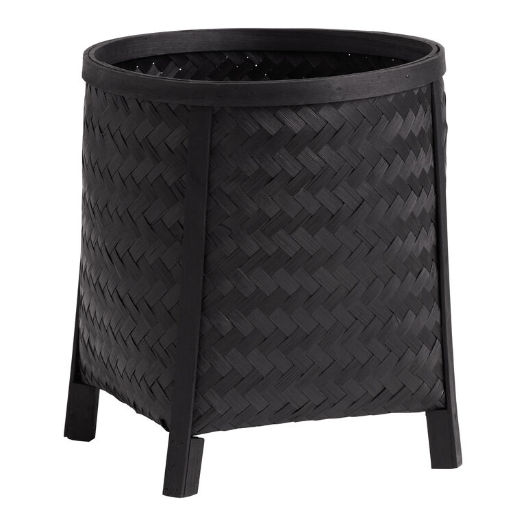 Black Woven Bamboo Footed Floor Planter image number 1