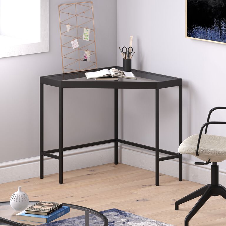Hayda Metal and Glass Top Corner Desk image number 2
