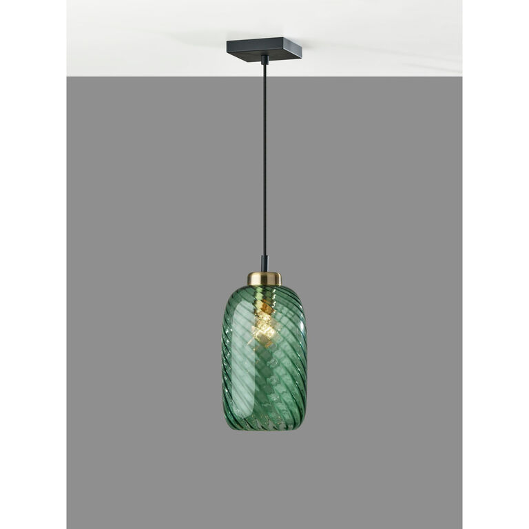 Darcie Emerald Green Glass Cylinder and Brass Pendant Lamp image number 2