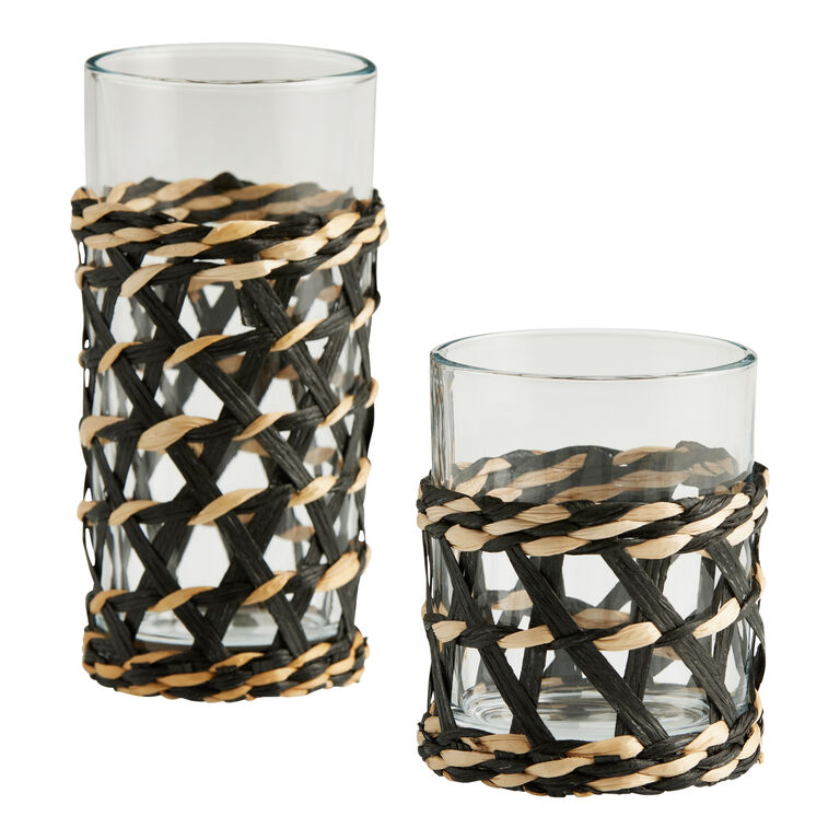 Black And Natural Fiber Wrapped Bar Glass Set of 2 image number 1