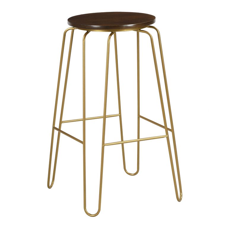 Ryker Gold Hairpin and Elm Backless Barstool Set of 2 image number 1