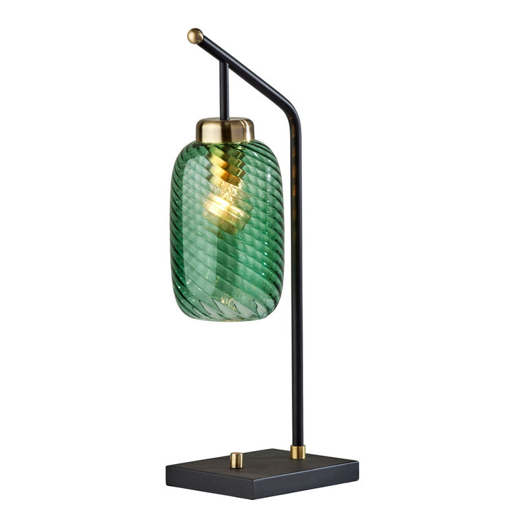 Darcie Emerald Green Glass Cylinder and Brass Task Lamp image number 1