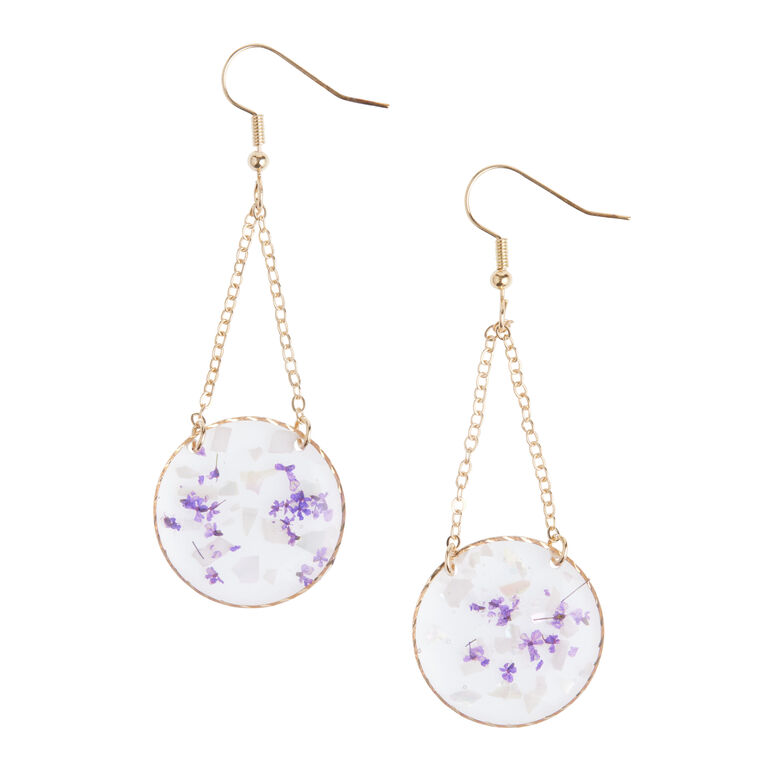Lavender And Gold Dried Flower Drop Earrings image number 1