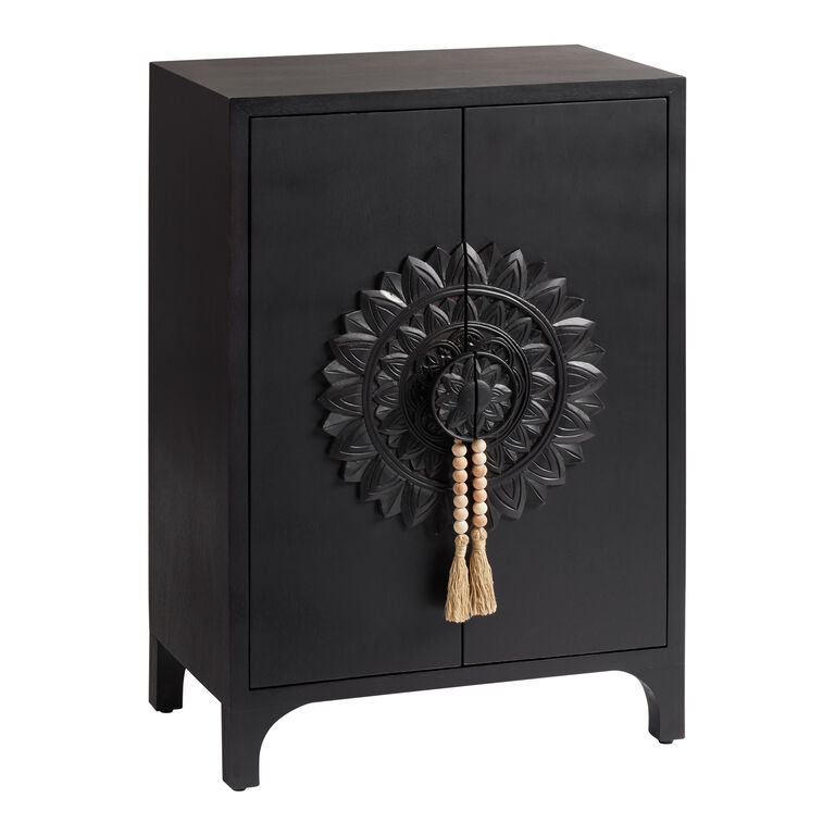 CRAFT Mishka Blackwash Carved Wood Mandala Storage Cabinet image number 1