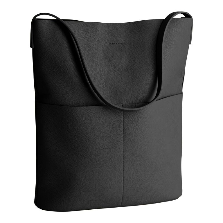 Black Faux Leather Minimalist Hobo Tote Bag image number 1