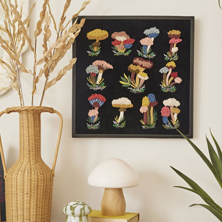 Mushroom Embroidered and Tufted Textile Framed Wall Art image number 2