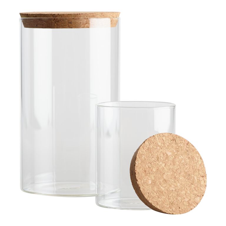 Small Glass Canister with Cork Top Set of 2 image number 2