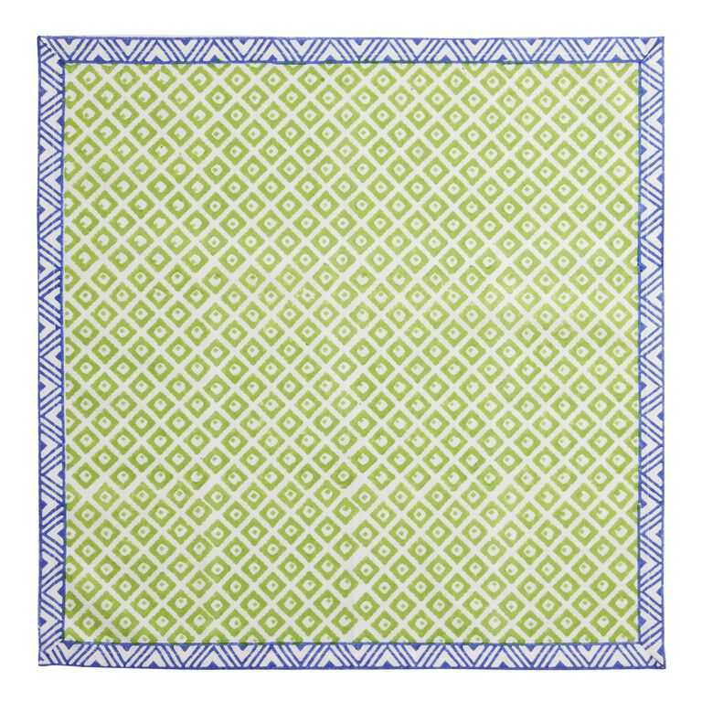 Lime Green and Blue Block Print Napkin image number 2