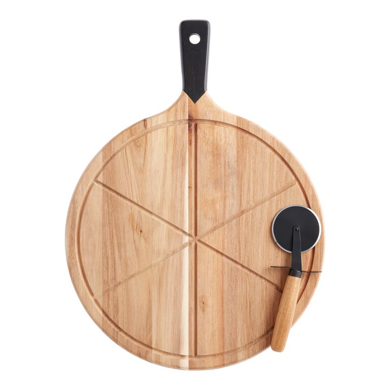 Acacia Wood Pizza Cutting Board and Pizza Cutter Set image number 1