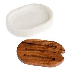 White Marble And Acacia Wood Soap Dish