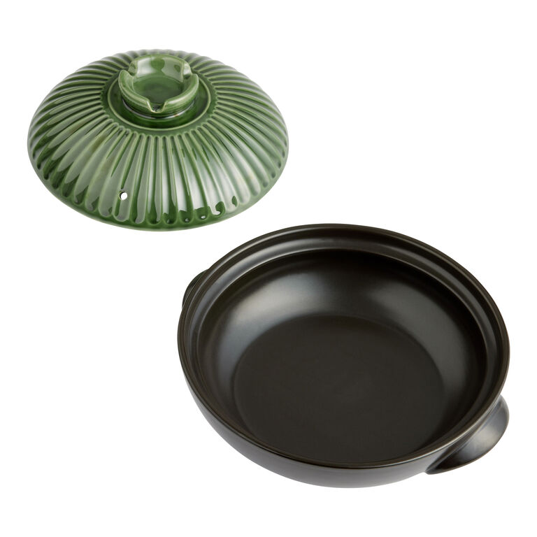 Matte Black and Green Ceramic Korean Style Cooking Pot image number 2