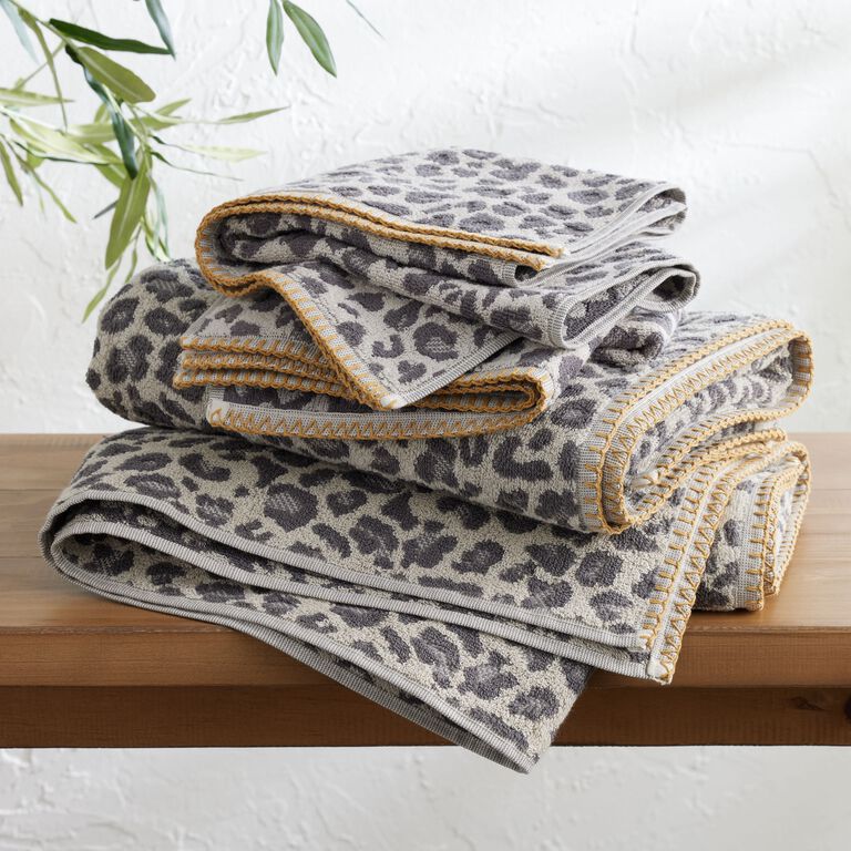 Gray and Ivory Leopard Print Bath Towel image number 2