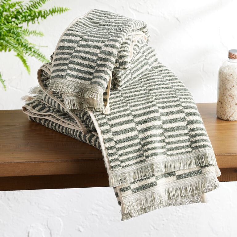 Mindee Laurel Green and Ivory Check Towel Collection image number 1