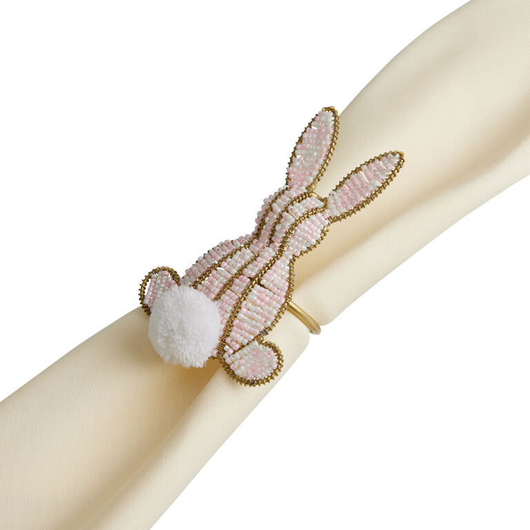 Pastel Pink Beaded Bunny Shaped Napkin Ring image number 1