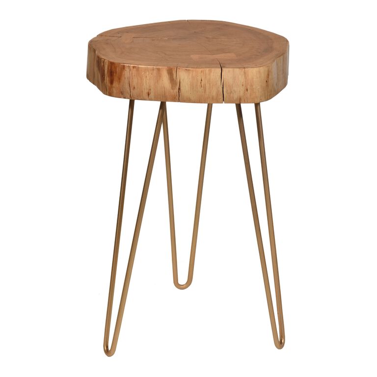 Madison Live Edge Acacia Wood and Gold Iron Side Table image number 1