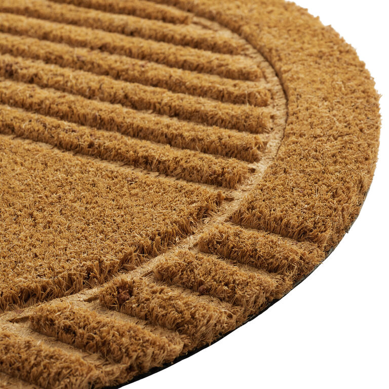 Oval Natural Coir Embossed Circle and Stripes Doormat image number 2