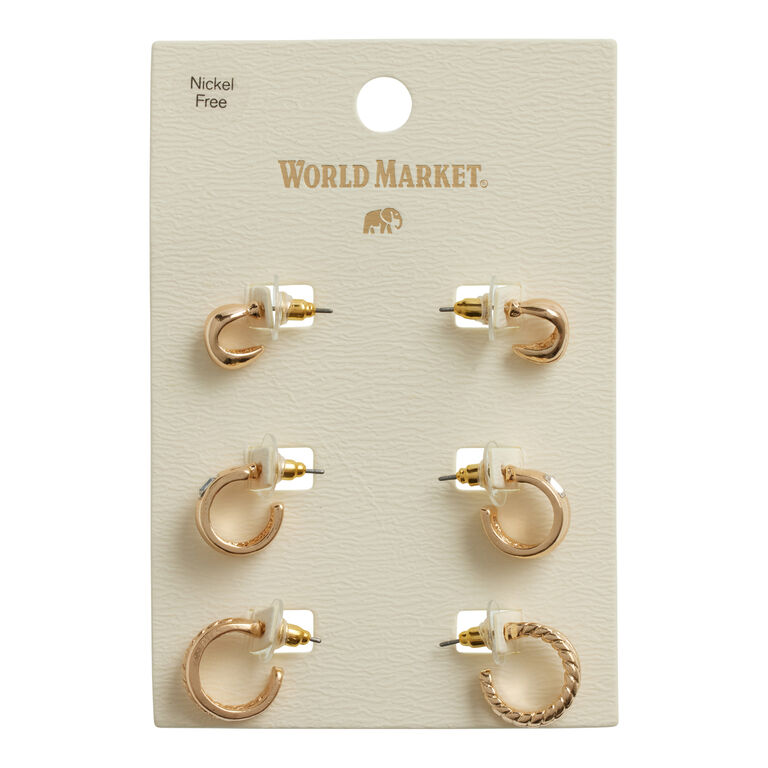 Gold Modern Huggie Hoop Earrings 3 Pack image number 1