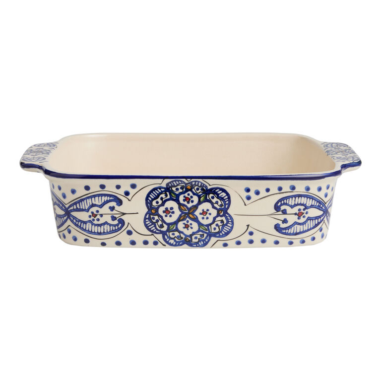 Tunis White and Blue Ceramic Baking Dish image number 1