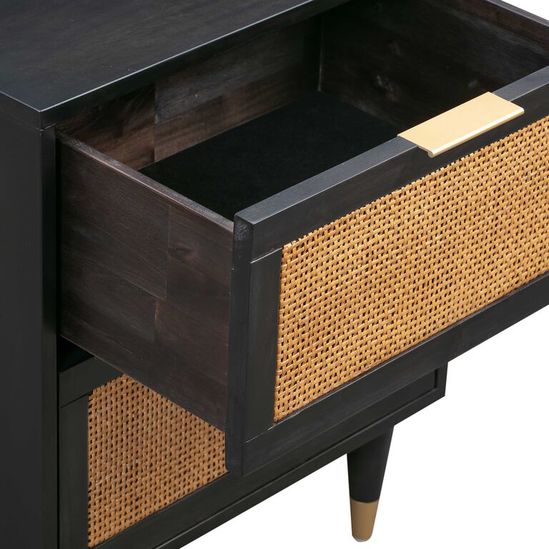 Chrisney Black Wood and Natural Cane Nightstand With Drawers image number 6