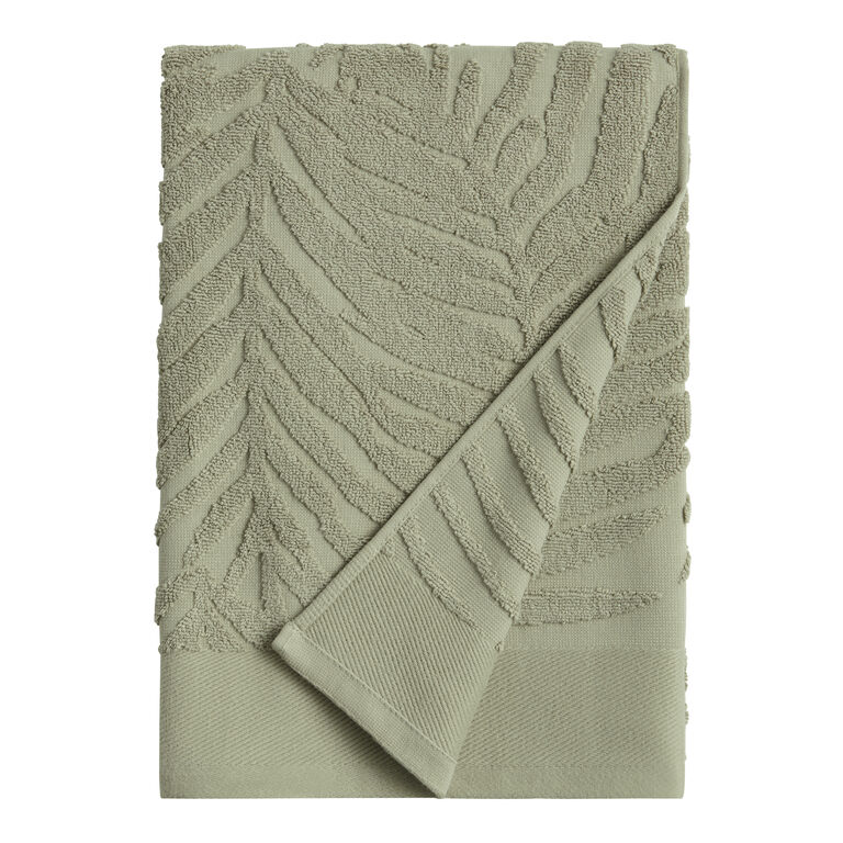 Sage Green Sculpted Palm Leaf Bath Towel image number 1