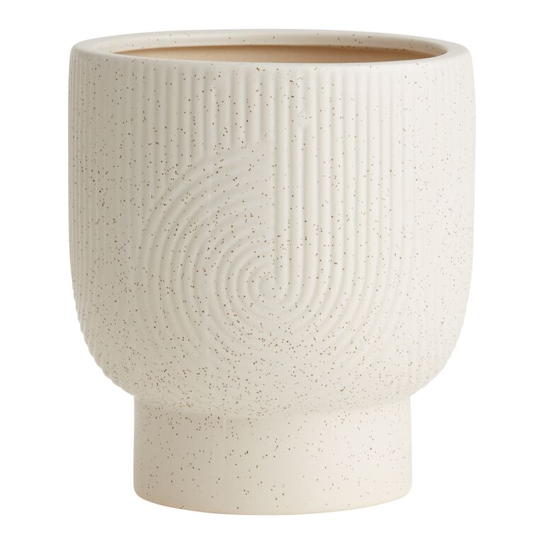 White Speckled Ceramic Swirl Pedestal Planter image number 1