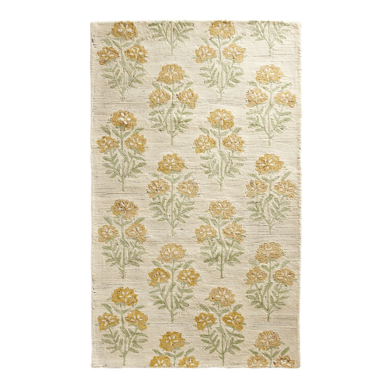Tula Ochre and Green Floral Hand Tufted Wool Area Rug image number 1